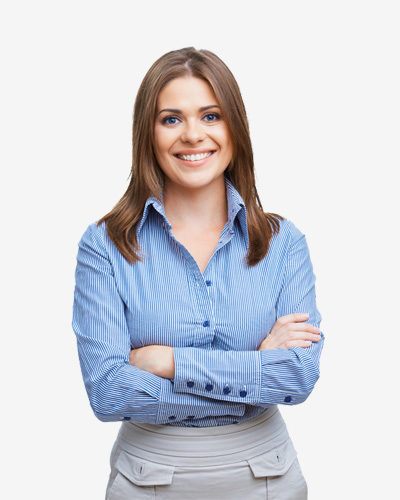 Smiling woman with arms crossed, wearing a shirt.