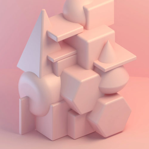 Abstract pink geometric shapes arrangement.